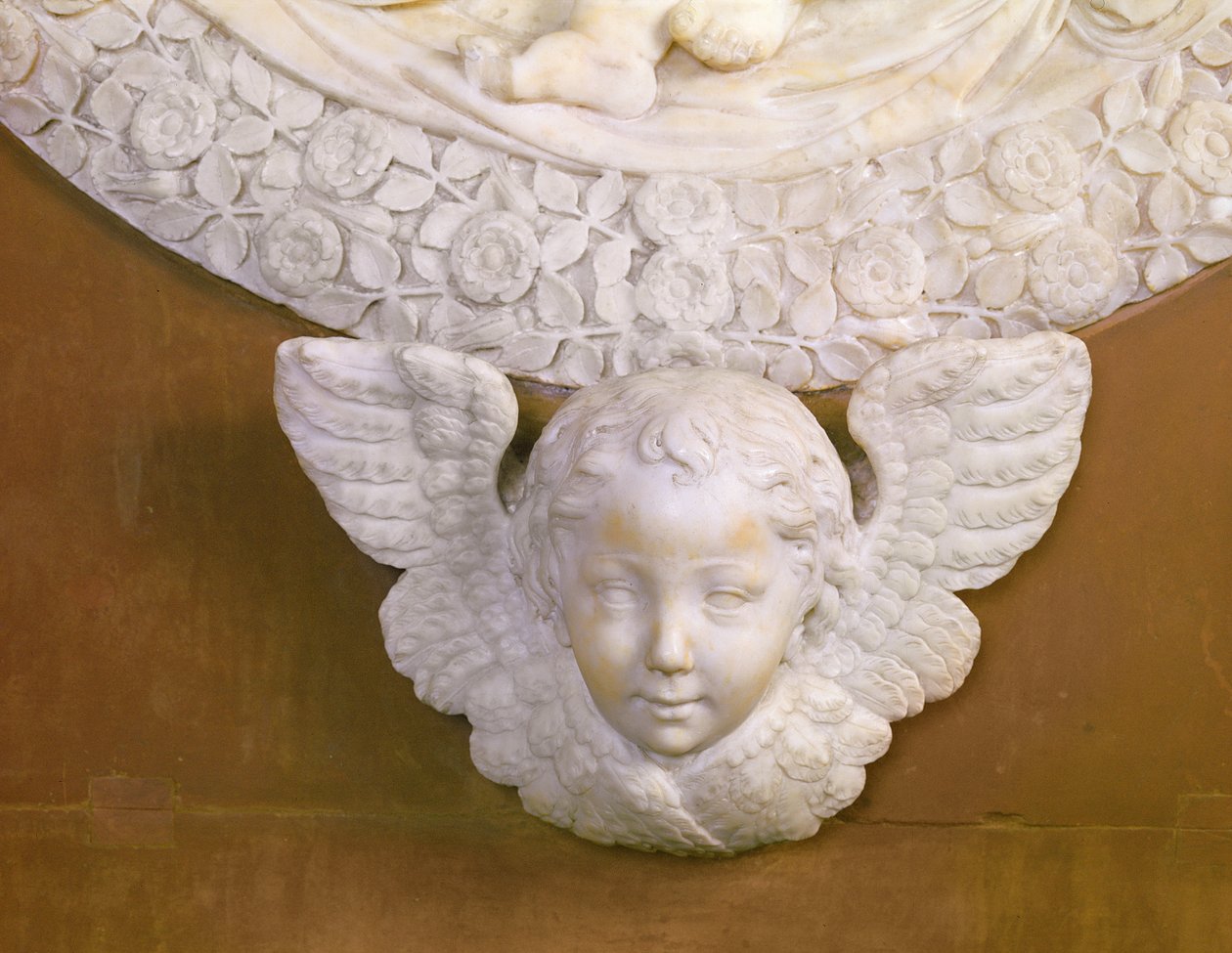 Filippo Strozzi sírja 1428-91 a Strozzi-kápolnában, 1491-95 márványrészlet a 208700-ból alkotó: Benedetto da Maiano