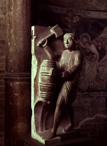 Cooper: augusztus a hónapok munkásainak szobornaptárából, 1200 körül (kő) alkotó: Benedetto Antelami