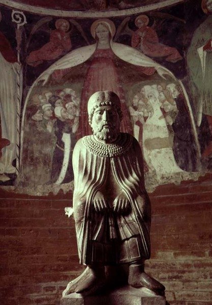 Január, a Hónapok Munkáinak szobornaptárából, 1200 körül (kő) alkotó: Benedetto Antelami