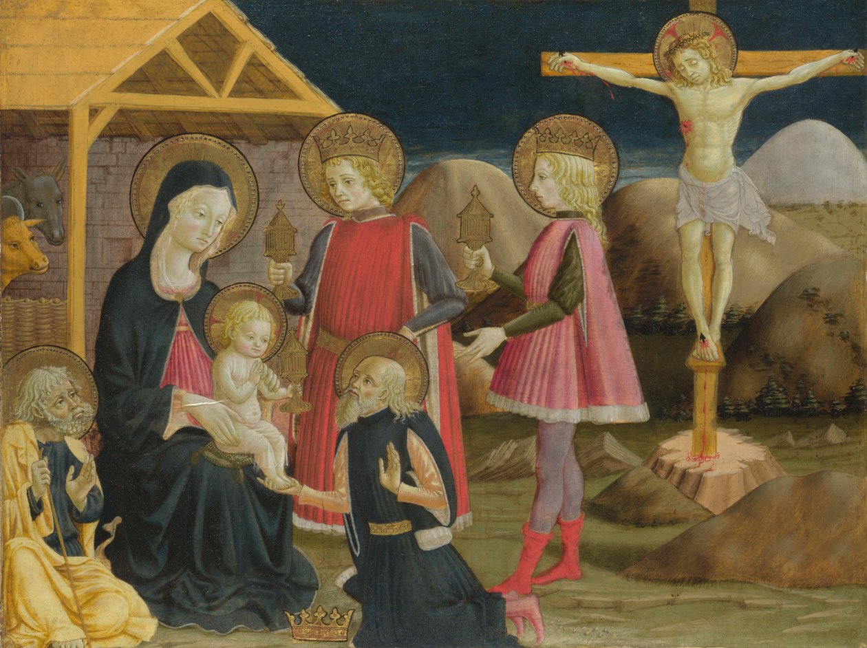 A Királyimádás és Krisztus a kereszten, 1470 körül alkotó: Benedetto Bonfigli
