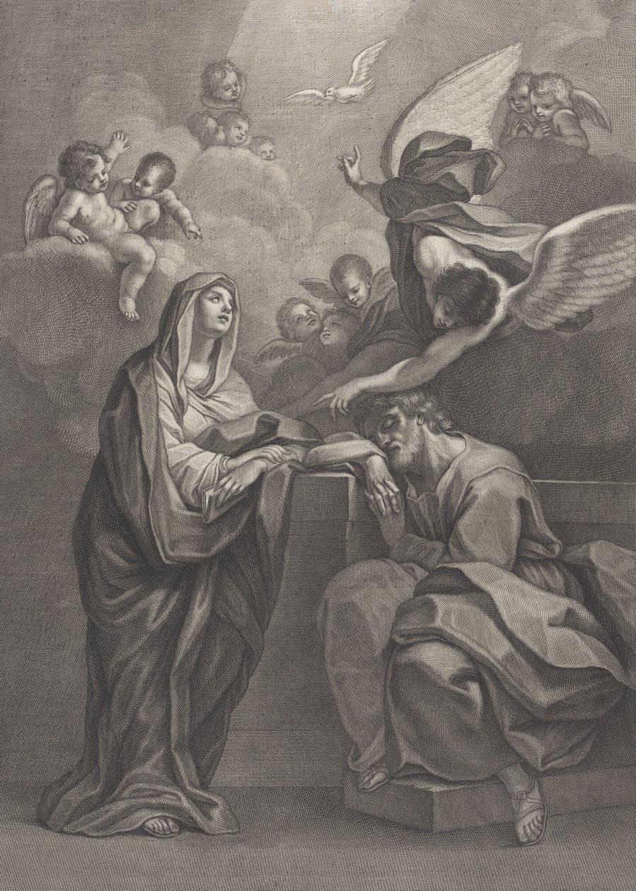 6. tábla: Szent József álma, bal oldalon Szűz Máriával és fölötte egy angyallal, aki rámutat..., 1777 alkotó: Benedetto Eredi
