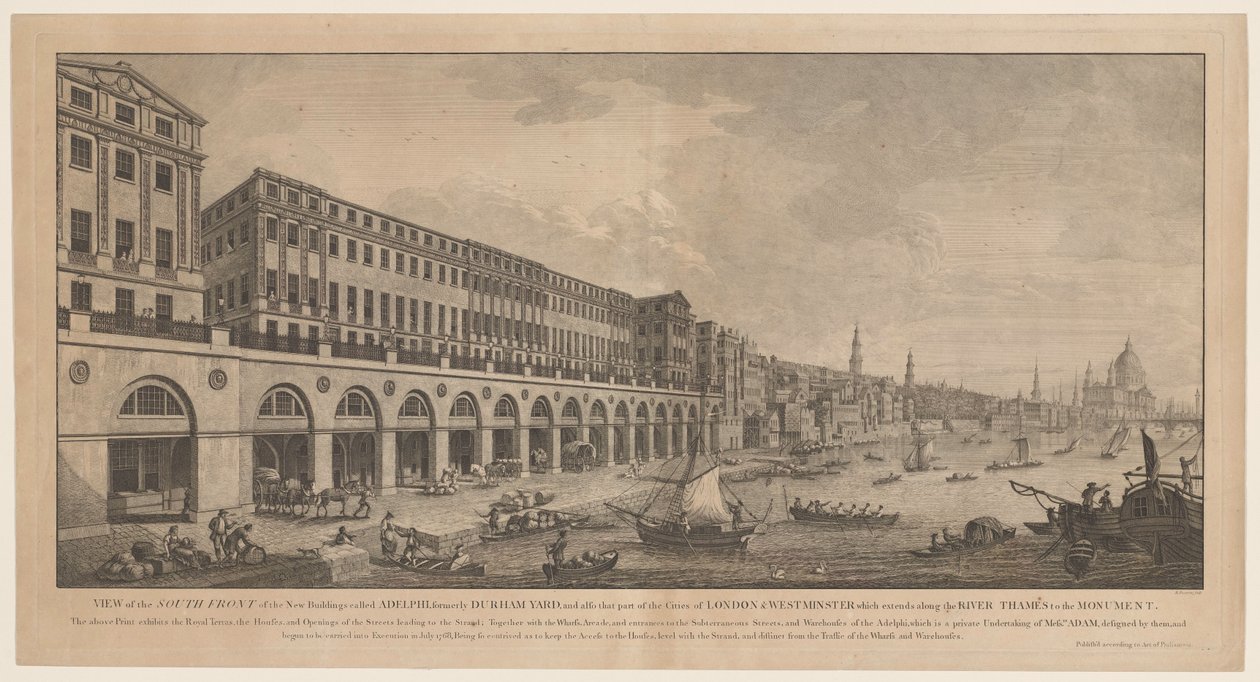 Adelphi vanaf de Thames te London Kilátás az Adelphi nevű új épületek déli frontjára, korábban Durham Yardra (...) (cím az objektumon) alkotó: Benedetto Pastorini