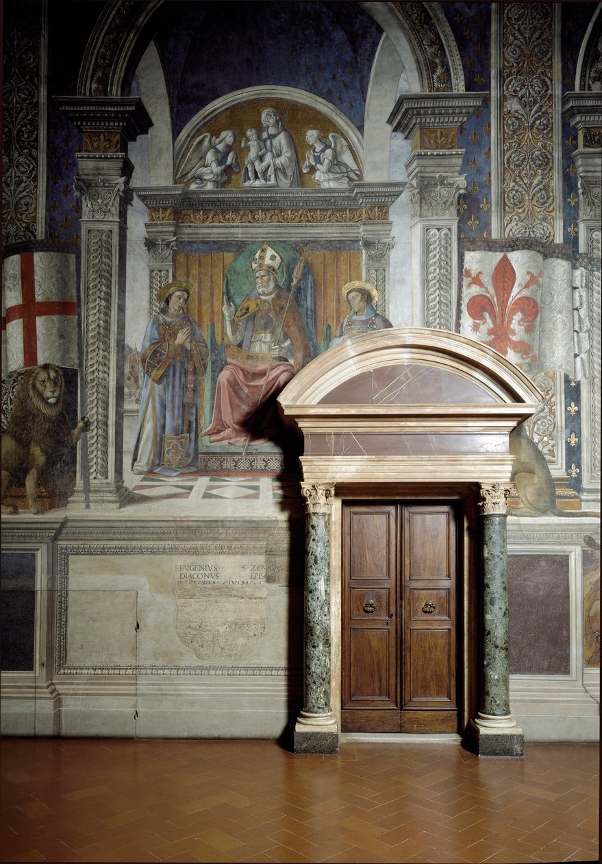 Szent Zanobius, Szent Lőrinc és Szent István (Liliomok csarnoka) (freskó alkotó: Benedetto da Maiano