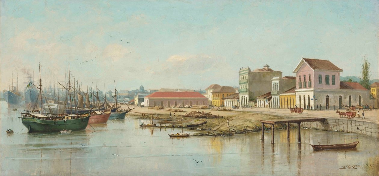 Benedito Calixto - Porto do Bispo, Santos, SP, a tenger felől nézve, 1887 alkotó: Benedito Calixto