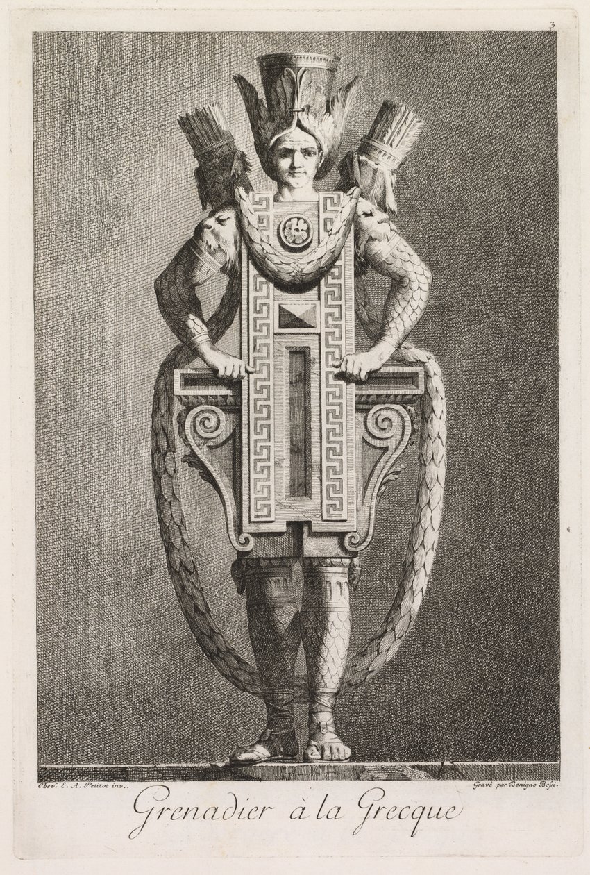 Masquerade à la Grecque: Grenadier à la Grecque 3. tábla, 1771. alkotó: Benigno Bossi