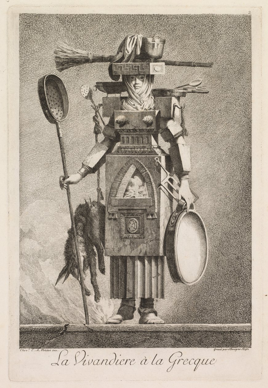 Masquerade à la Grecque: La Vivandière à la Grecque 2. tábla, 1771. alkotó: Benigno Bossi