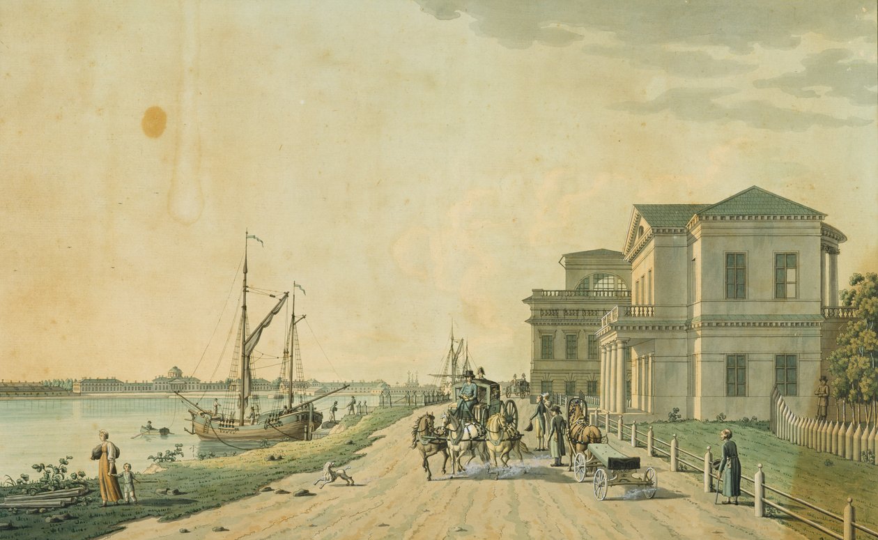 A Tauridai császári palota és környéke, Szentpétervár, 1799 (metszet, wc-vel) alkotó: Benjamin Patersson