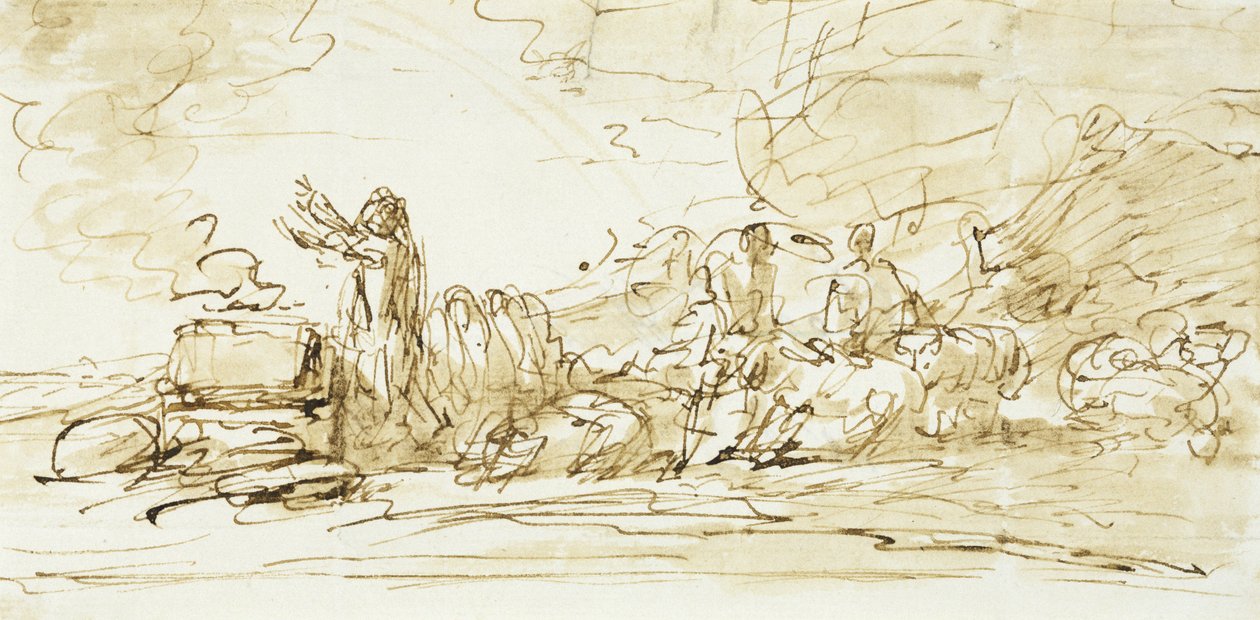 Noé áldozata, valószínűleg 1797-1801 (toll, tinta és szépia mosás papíron) alkotó: Benjamin West