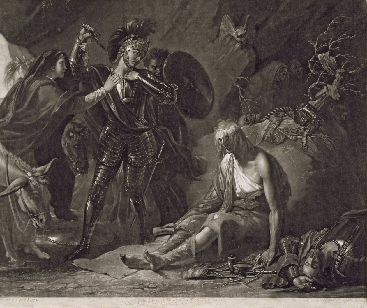 A kétségbeesés barlangja, Spensertől, vésette Valentine Green (1739-1813) 1775 (mezzotint) alkotó: Benjamin West