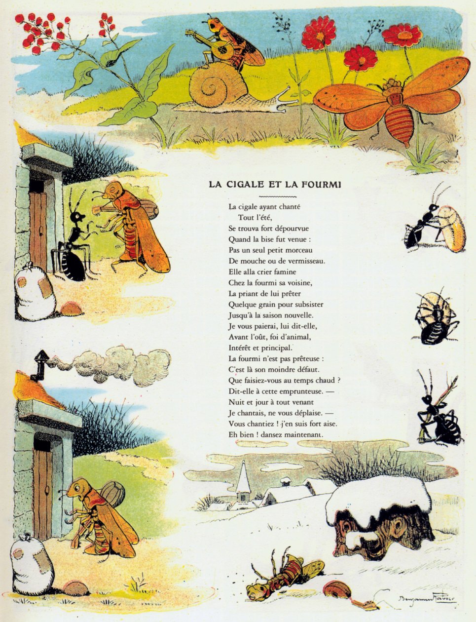 A kabóca és a hangya, illusztráció Jean de la Fontaine „Fables” című művéből alkotó: Benjamin (after) Rabier