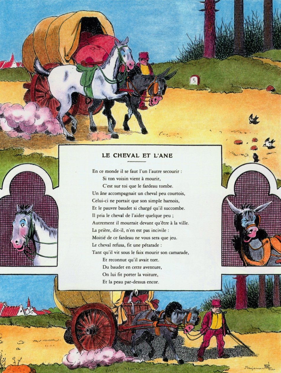 A ló és a szamár, illusztráció Jean de la Fontaine „Fables” című művéből alkotó: Benjamin (after) Rabier