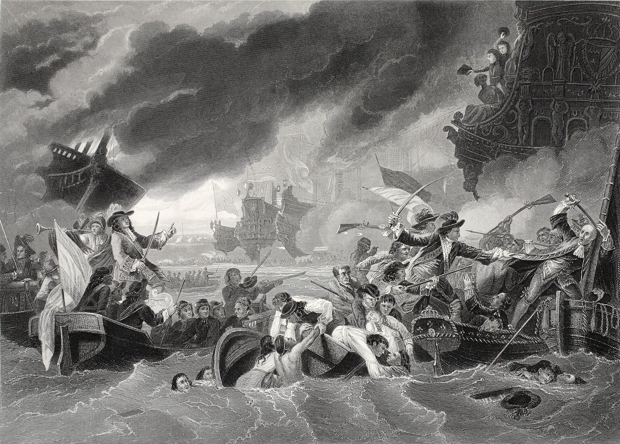 La Hogue-i csata, W. French metszete (litho) alkotó: Benjamin (after) West