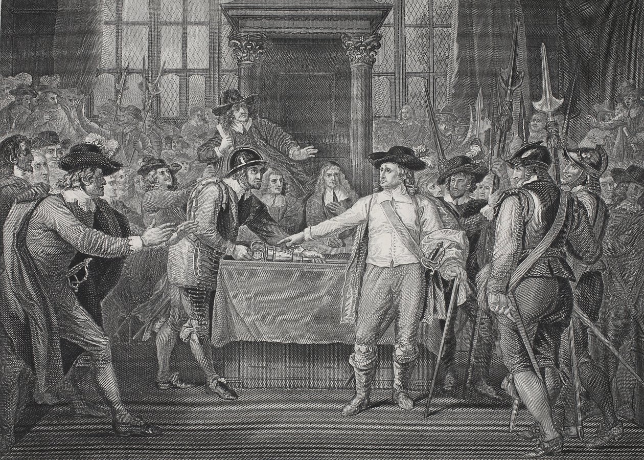 Oliver Cromwell feloszlatja a Hosszú Parlamentet alkotó: Benjamin (after) West