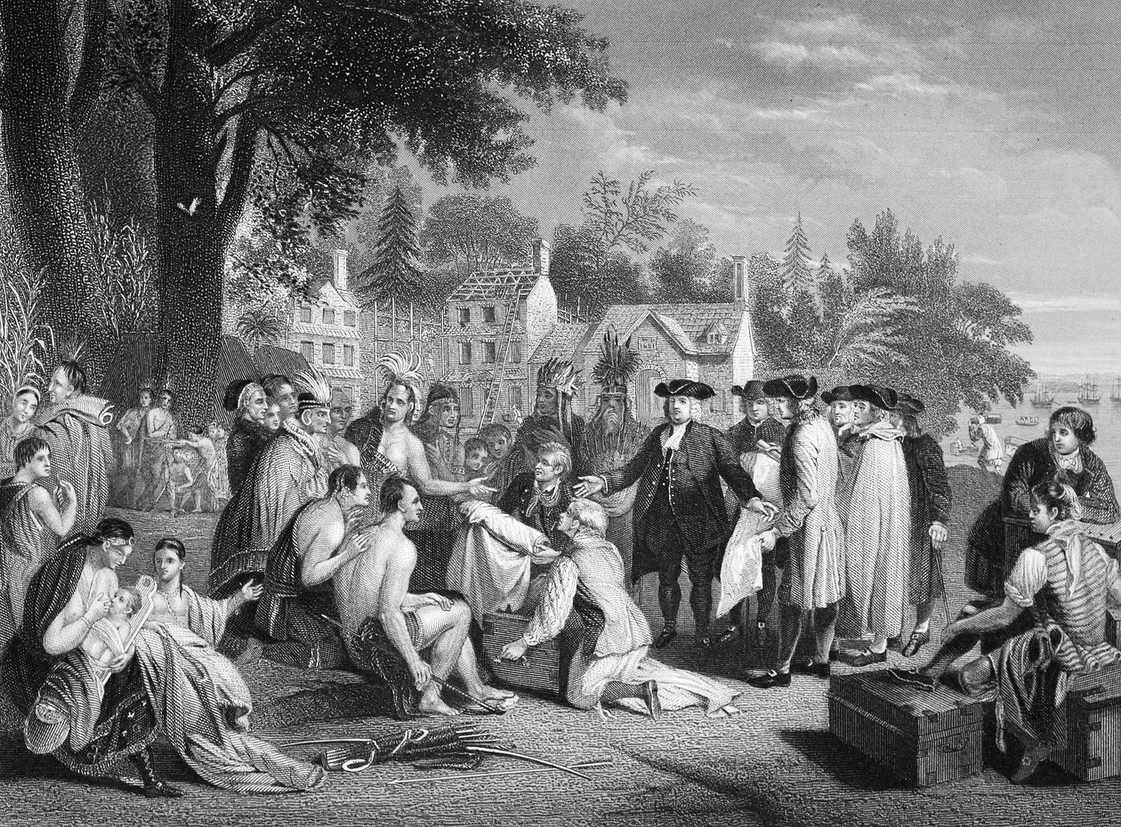 William Penn szerződése az indiánokkal, W. French metszete (litho) alkotó: Benjamin (after) West