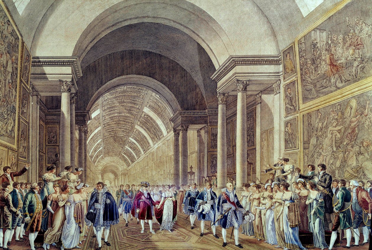 Napóleon és Marie Louise csapata a Grande Galerie du Louvre-n keresztül, április 2. alkotó: Benjamin (after) Zix