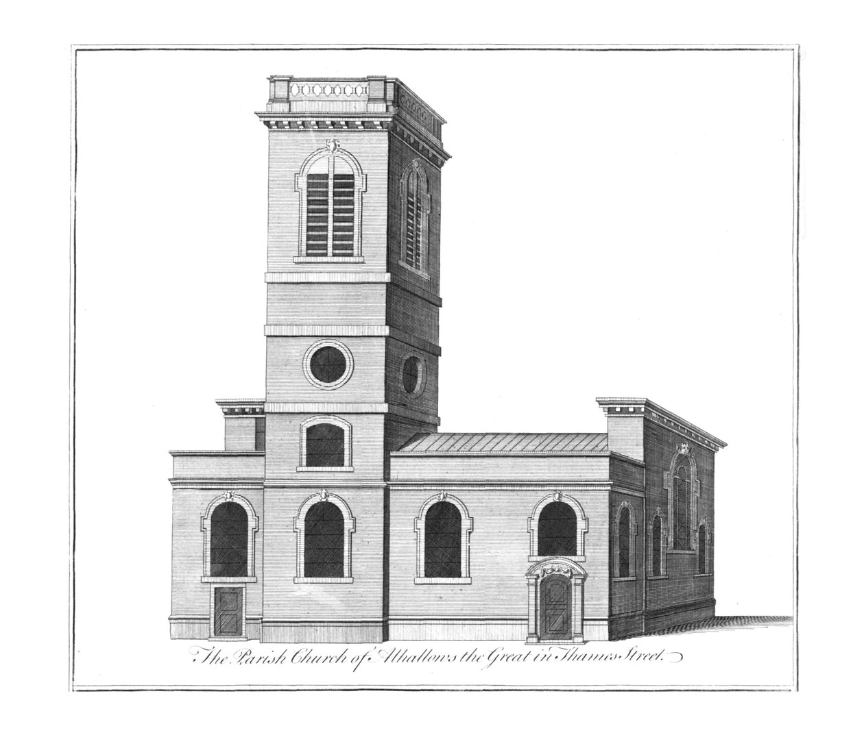 A Nagy Alhallows plébániatemplom a Thames Street-ben., 1772 alkotó: Benjamin Cole
