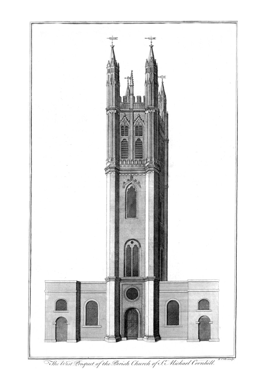 A Cornhilli St. Michael plébániatemplom nyugati kilátása, 1756 alkotó: Benjamin Cole
