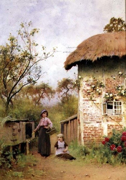 Nyulak etetése (akvarell) alkotó: Benjamin D. Sigmund