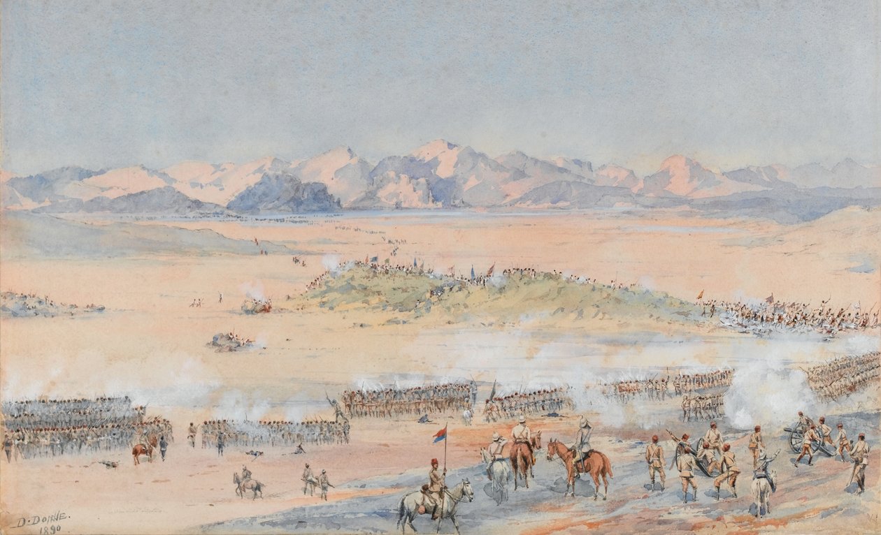 Az egyiptomi hadsereg 9. és 10. szudáni zászlóaljának előretörése a toski csatában, 1889. augusztus 3. (akvarell) alkotó: Benjamin Donisthorpe Alsop Donne