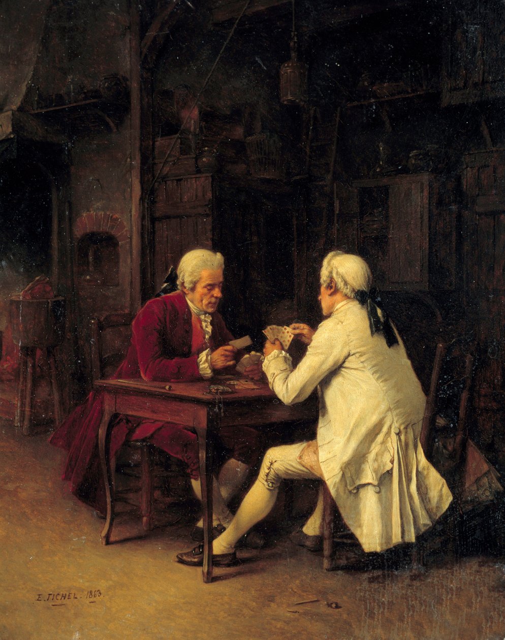 Eugene Fichel (1826-1895) kártyajátékosok festménye 1863 V. 0,27x0,22 m alkotó: Benjamin Eugene Fichel