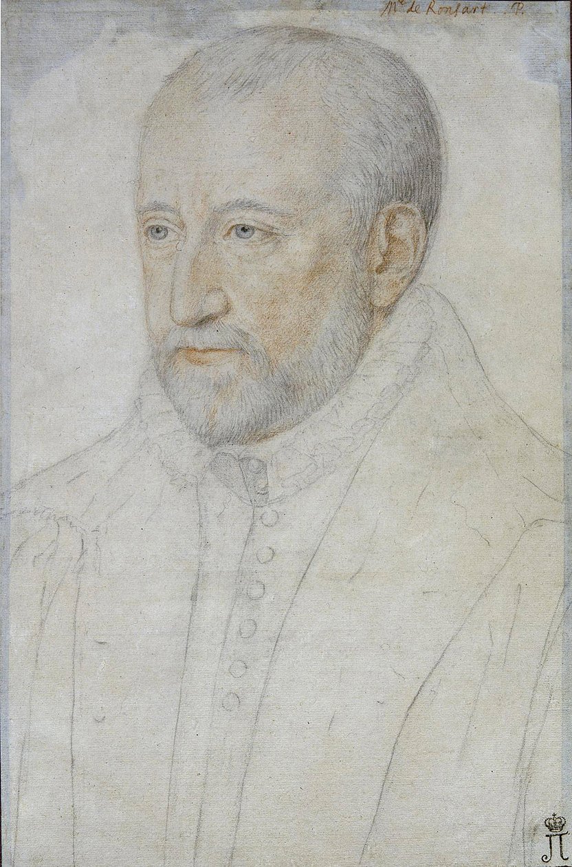 Pierre de Ronsard (1524-1585) portréja par Foulon, Benjamin (kb. 1550-kb. 1612). Fekete kréta és szangvinikus papíron, méret: 33x23, XVI. század második fele, Állami Ermitázs, Szentpétervár alkotó: Benjamin Foulon