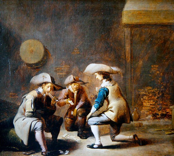 Az őrszoba belseje katonák kártyázásával (olaj a panelen) alkotó: Benjamin Gerritsz. Cuyp