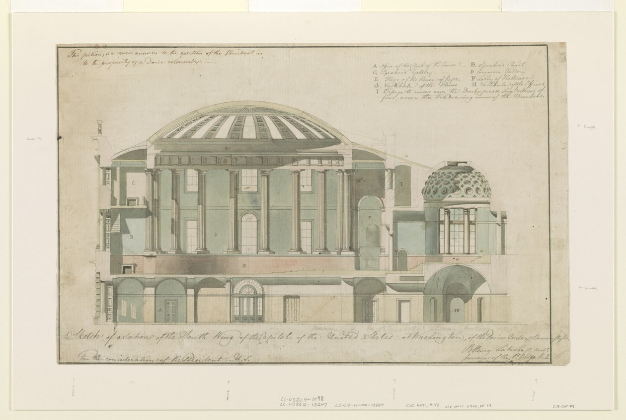 A US Capitol South Wing része, 1803 (toll és tinta mosással papíron) alkotó: Benjamin Henry Latrobe
