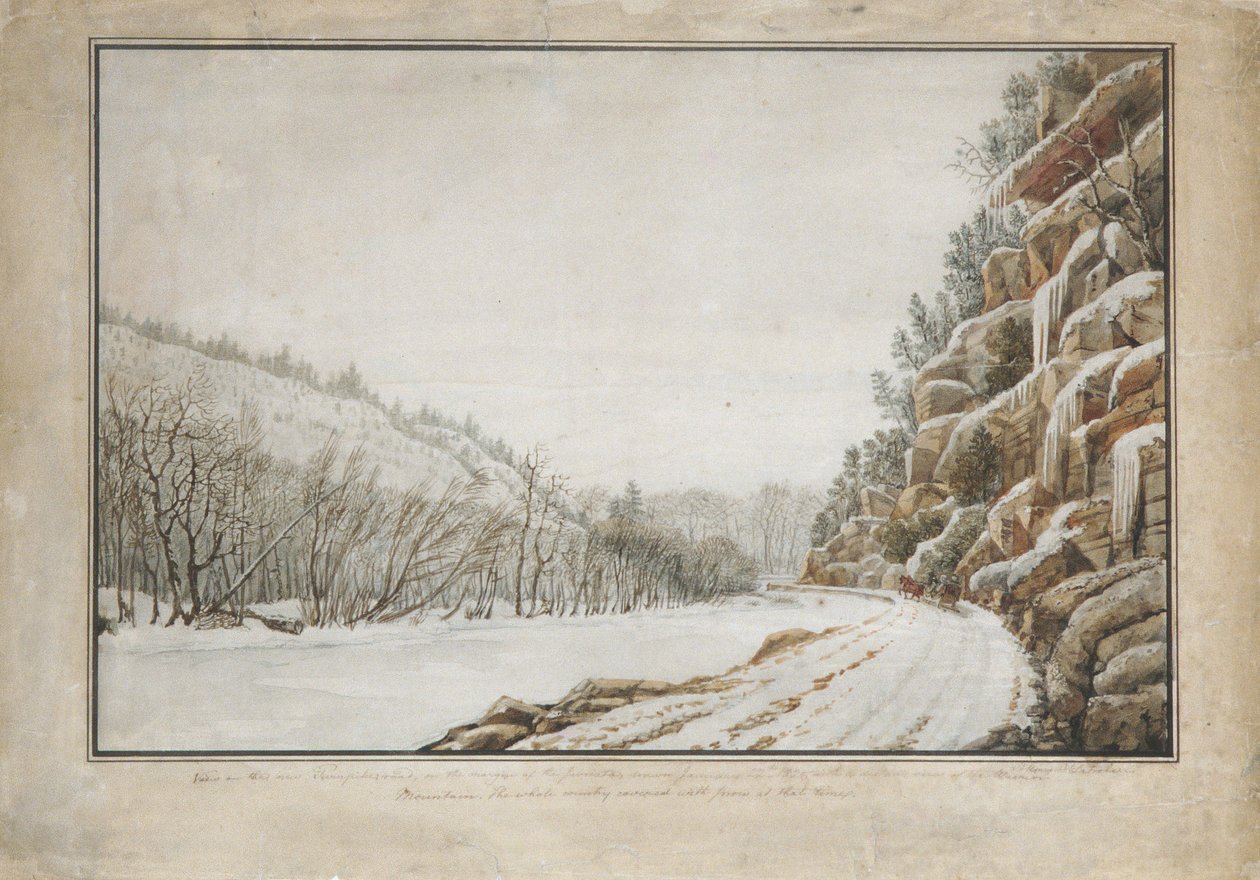 Kilátás az Új Turnpike úton, a Juniata peremén, távoli kilátással..., 1820. alkotó: Benjamin Henry Latrobe
