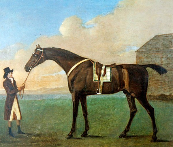 Vőlegény, aki egy versenyló „sárkány” gyeplőjét tartja (olaj, vászon) alkotó: Benjamin Killingbeck