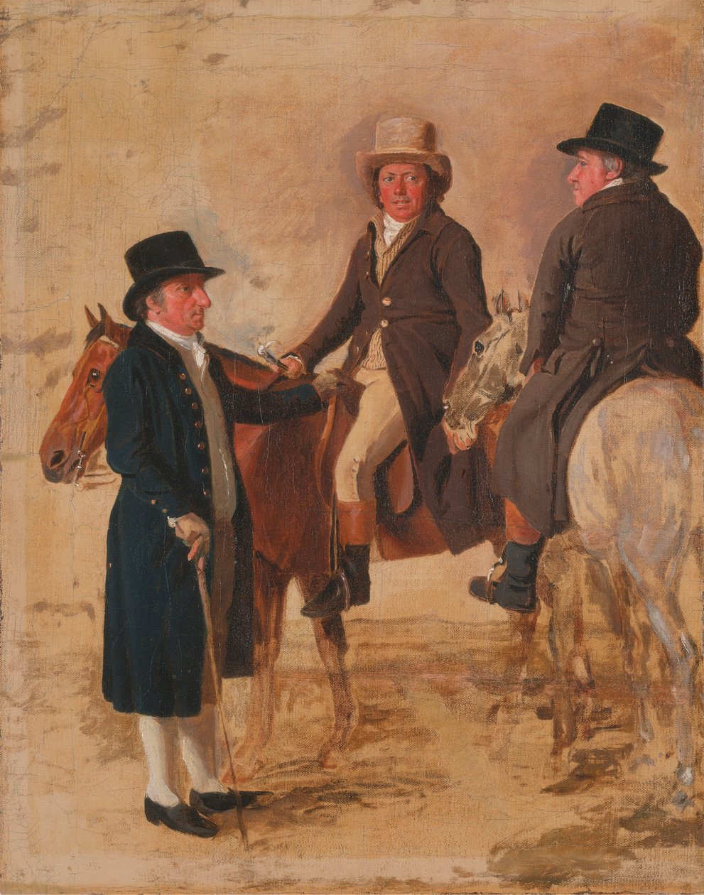 John Hilton, a Newmarket pályabírója; John Fuller, a tanfolyam titkára; és John Stevens, a tréner alkotó: Benjamin Marshall