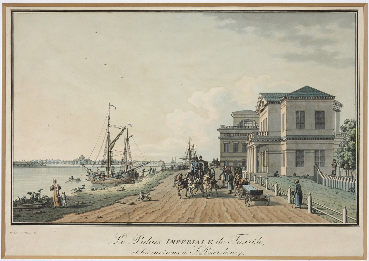 Kilátás a Tauride-palotára – Benjamin Paterssen (1748-1815). Rézkarc, akvarell, 1806 előtt. Szentpétervári Állami Történeti Múzeum alkotó: Benjamin Patersson