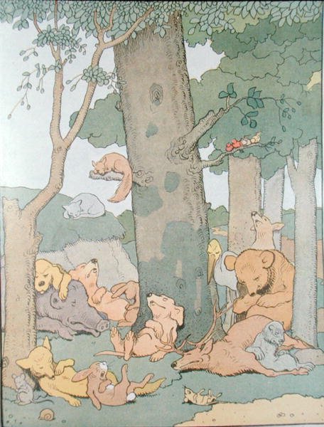 Illusztráció a „Gedeon, a tolvajok főnöke” albumhoz (színes metszet) alkotó: Benjamin Rabier