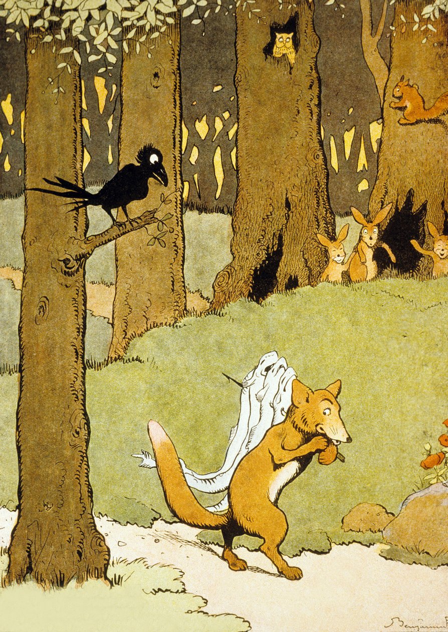 Renard és az angolnák, illusztráció a „Le Roman de Renard”-ból alkotó: Benjamin Rabier