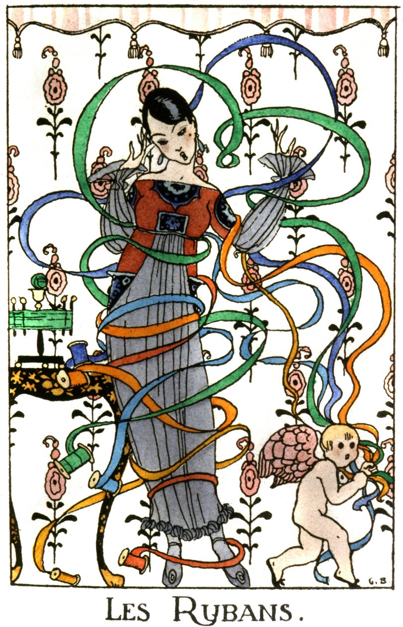 A szalagok, flapper stílusú ruha, 1919 körül alkotó: Benjamin Rabier