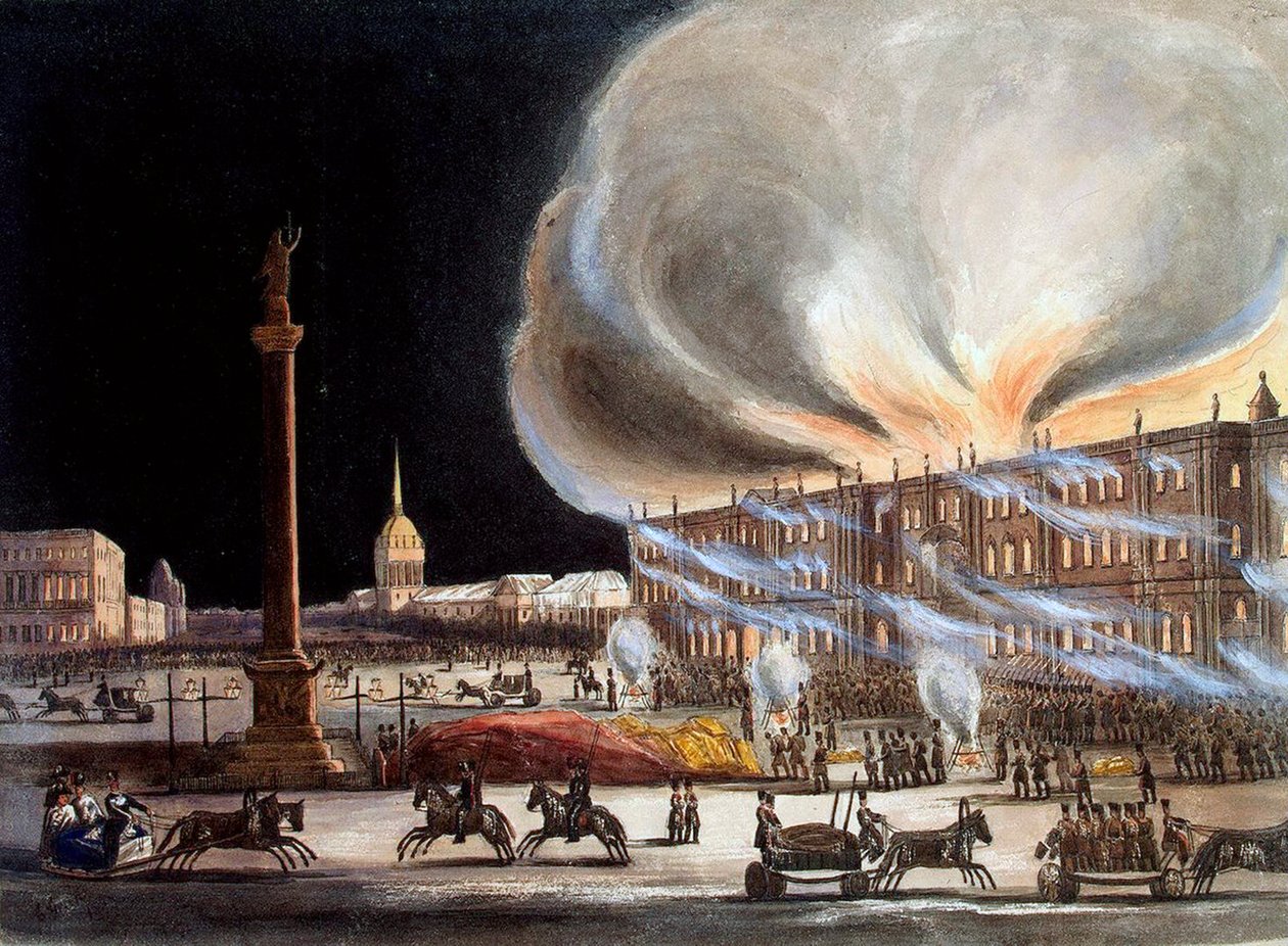 Tűz a Téli Palotában 1837 decemberében, 1838. alkotó: Benjamin Richard Green