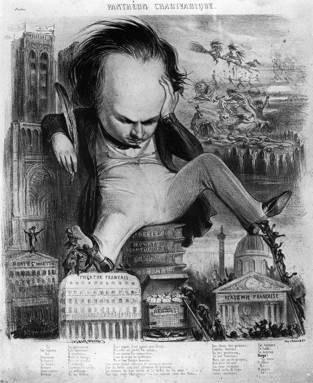 Victor Hugo (1802-85) karikatúrája a „Le Pantheon Charivarique”-ból, 19. század alkotó: Benjamin Roubaud