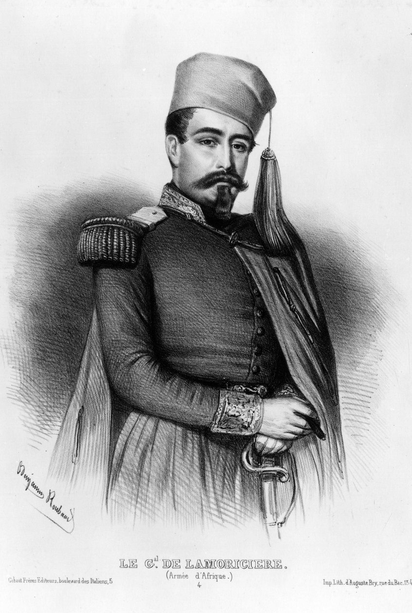 Louis Juchault de Lamoriciere (1806-1865) francia tábornok portréja (rajz) alkotó: Benjamin Roubaud