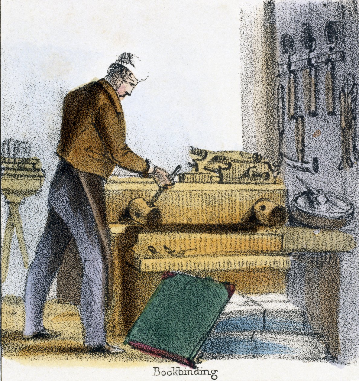 The Bookbinder, A fiú, tehén és borjú az állatok grafikus illusztrációiban - Hasznosságuk bemutatása az ember számára az élet során és a halál utáni használat során, 1845 körül alkotó: Benjamin Waterhouse Hawkins