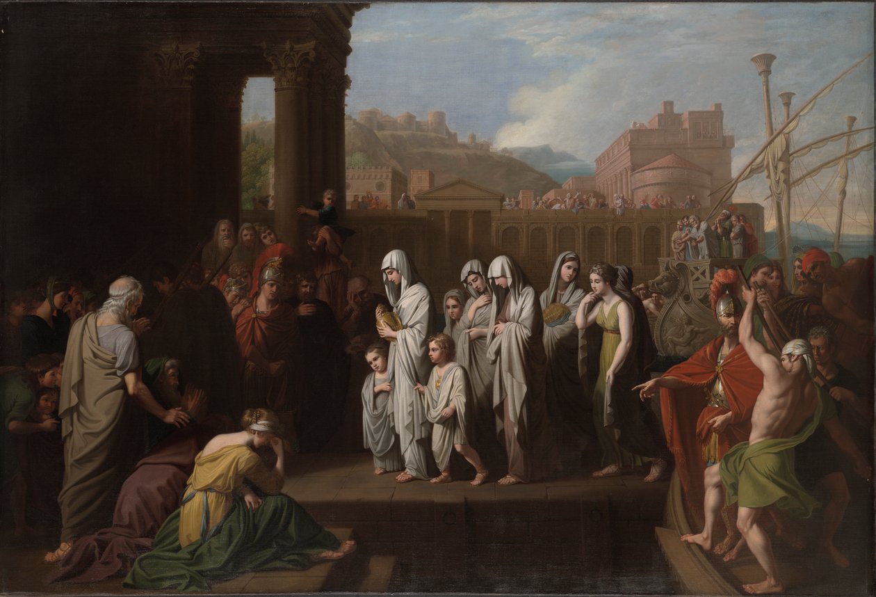 Agrippina partraszállás Brundisiumban Germanicus hamvaival alkotó: Benjamin West