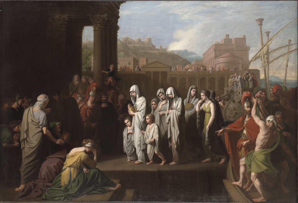 Agrippina partraszállás Brundisiumban Germanicus hamvaival, 1768 alkotó: Benjamin West