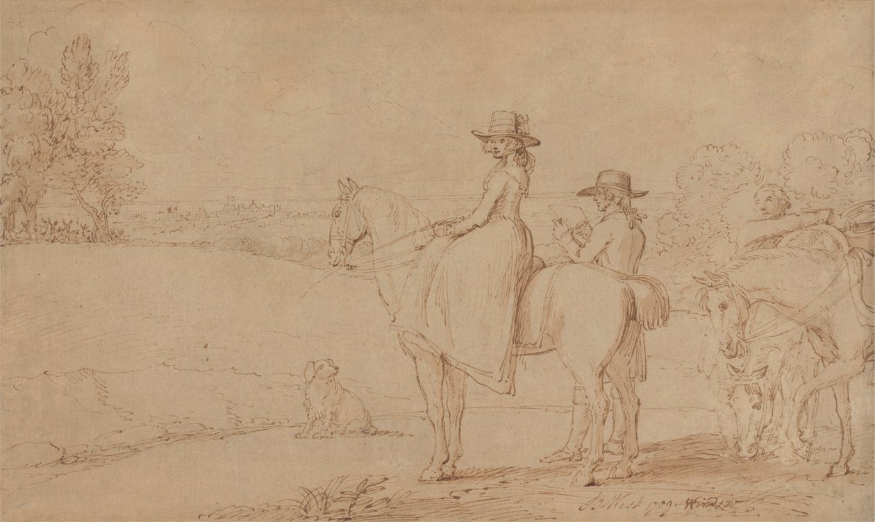 Egy művész vázlatot készít a Windsor Parkban alkotó: Benjamin West