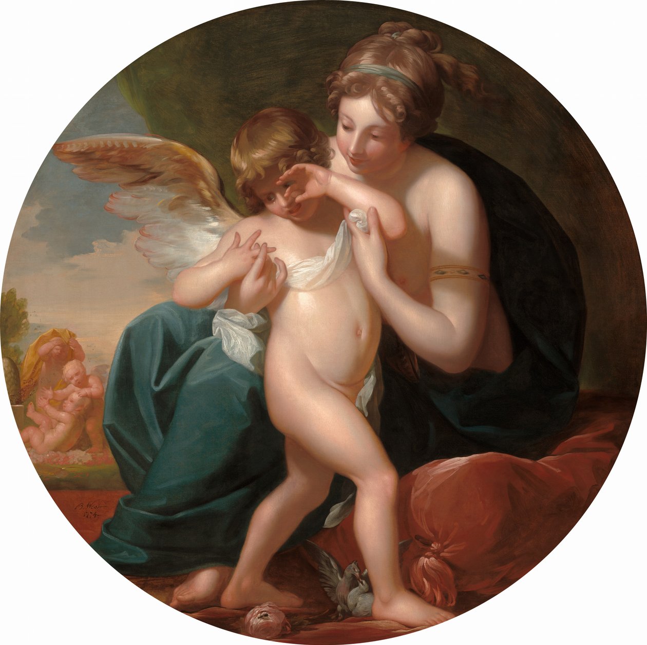 Ámor, akit egy méh megcsípett, édesanyja dédelgeti, 1774. alkotó: Benjamin West