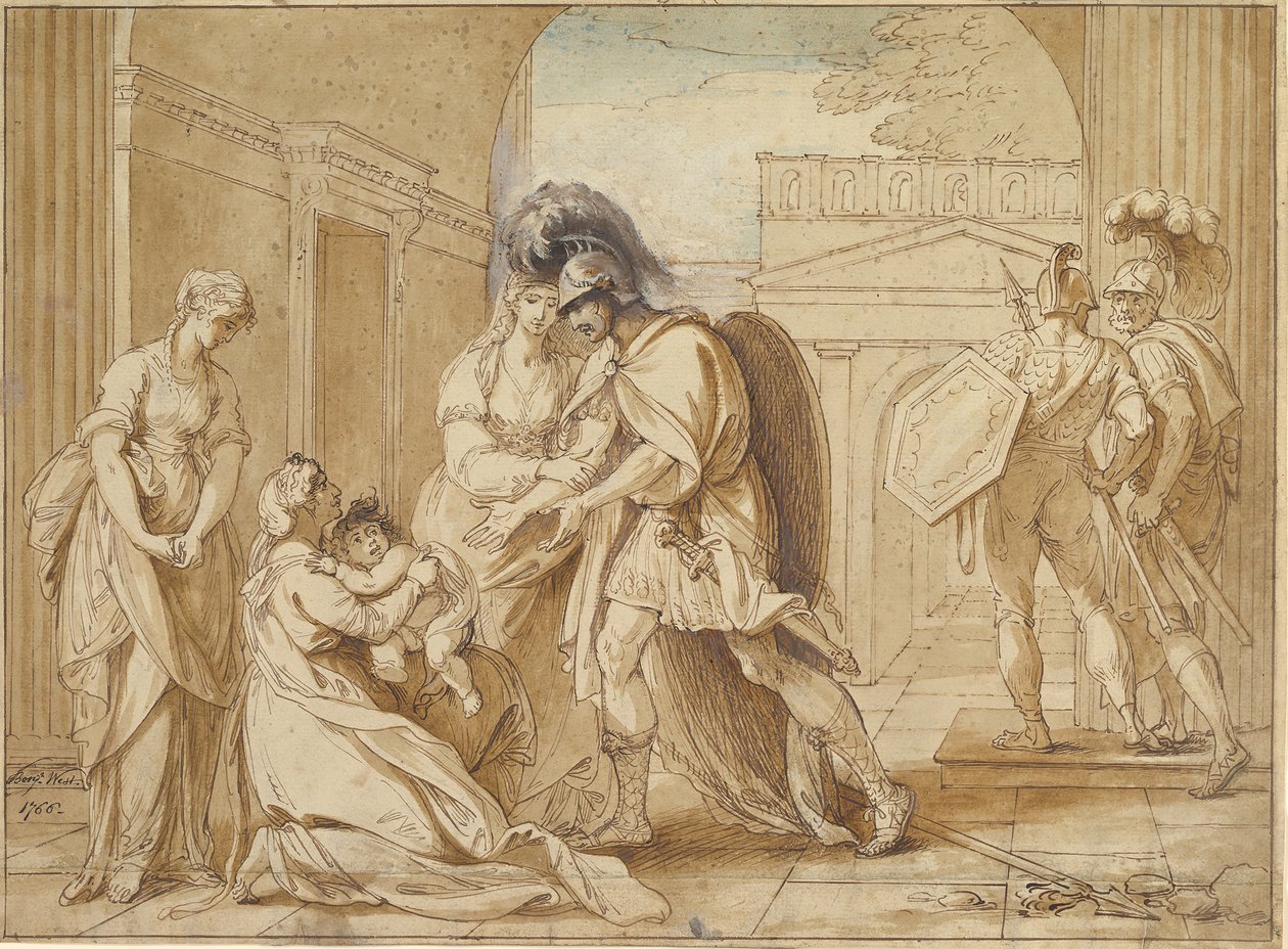Hektor búcsút vesz Andromache-tól: Astyanax réme, 1766. alkotó: Benjamin West
