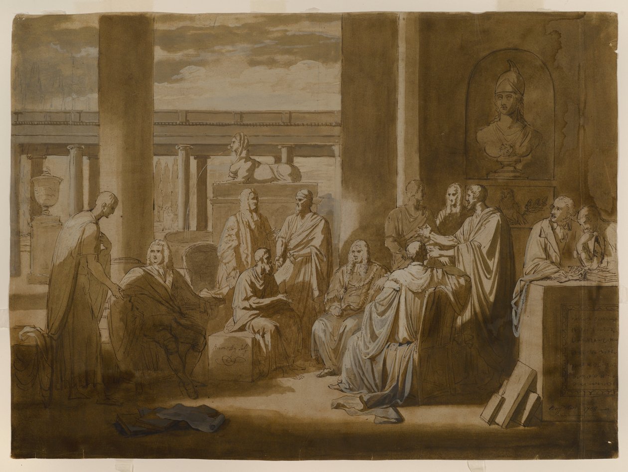 Ismerd meg önmagad, 1768 (vas-epemosó tinta, olajos impasto és elefántcsontból fektetett papírra mosás) alkotó: Benjamin West
