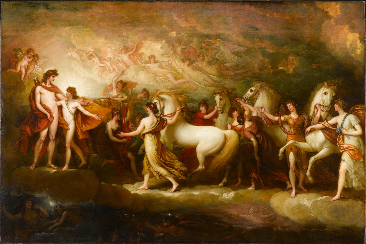Phaeton felkéri Apollót, hogy vezesse a Sun szekerét, 1804. alkotó: Benjamin West