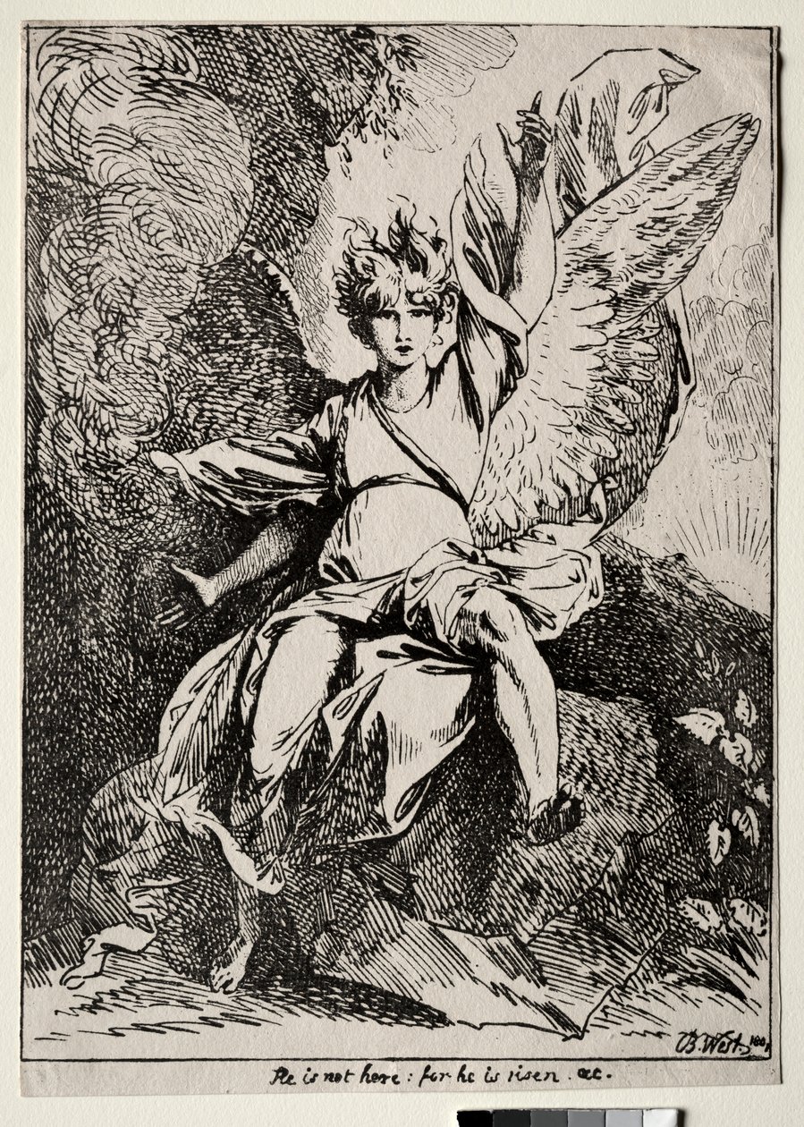 A poliautográfia példányai: Az angyal Krisztus sírjánál alkotó: Benjamin West