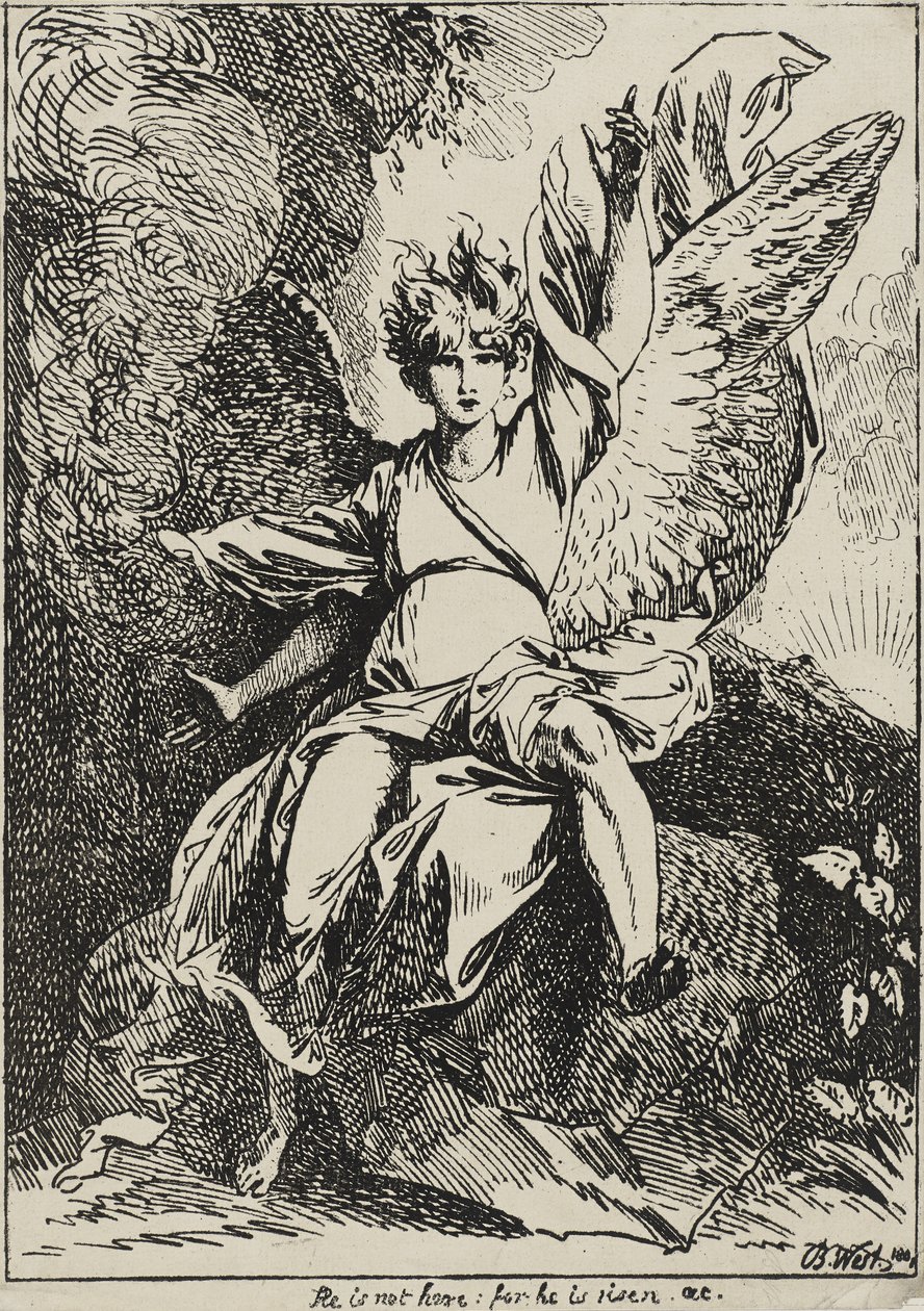 A feltámadás angyala, 1801 (toll litográfia szövött papíron, az eredeti szövött tartólapra rögzítve szürkésbarna akvatintával) alkotó: Benjamin West