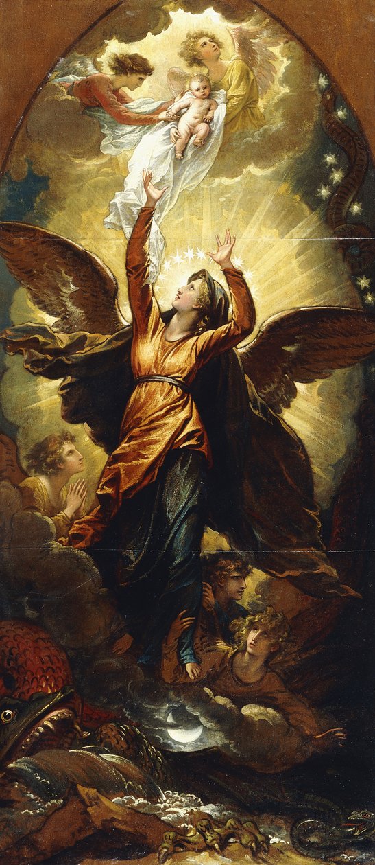 "A napba öltözött nő elmenekül a sárkányüldözés elől" alkotó: Benjamin West