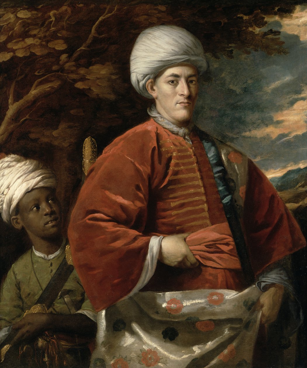 Egy keleti ruhás úriember portréja egy keleti poggyásszal alkotó: Benjamin Wilson