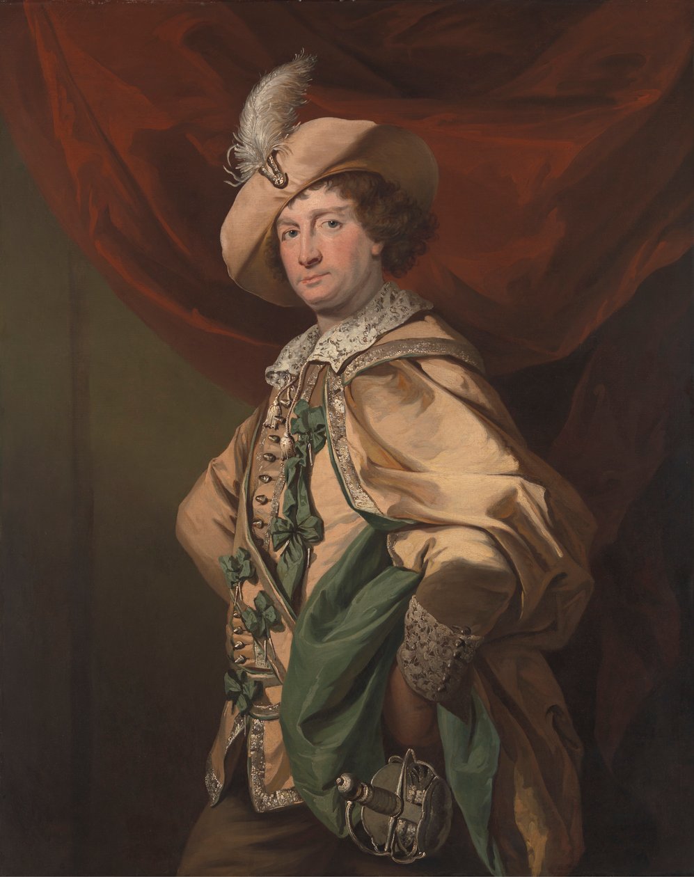 Henry Woodward Petruchio szerepében a Catherine és Petruchioban, a "The Taming of the Shrew" Garrick által készített változatában. alkotó: Benjamin van der Gucht